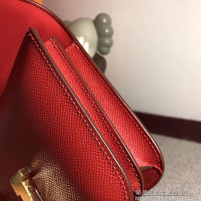 HERMES愛馬仕 空姐包 constance 國旗紅 EPSOM 18cm 金扣 蠟線縫製 單肩斜挎包  Ama1499